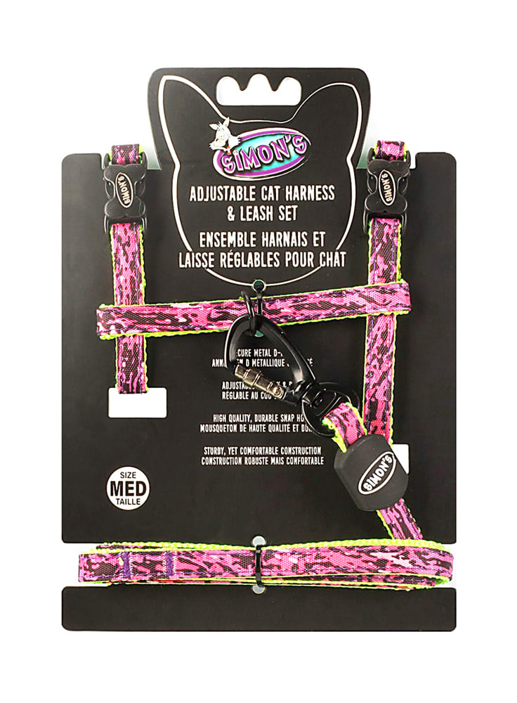 Simon's Harness & Leash Pink Army Med