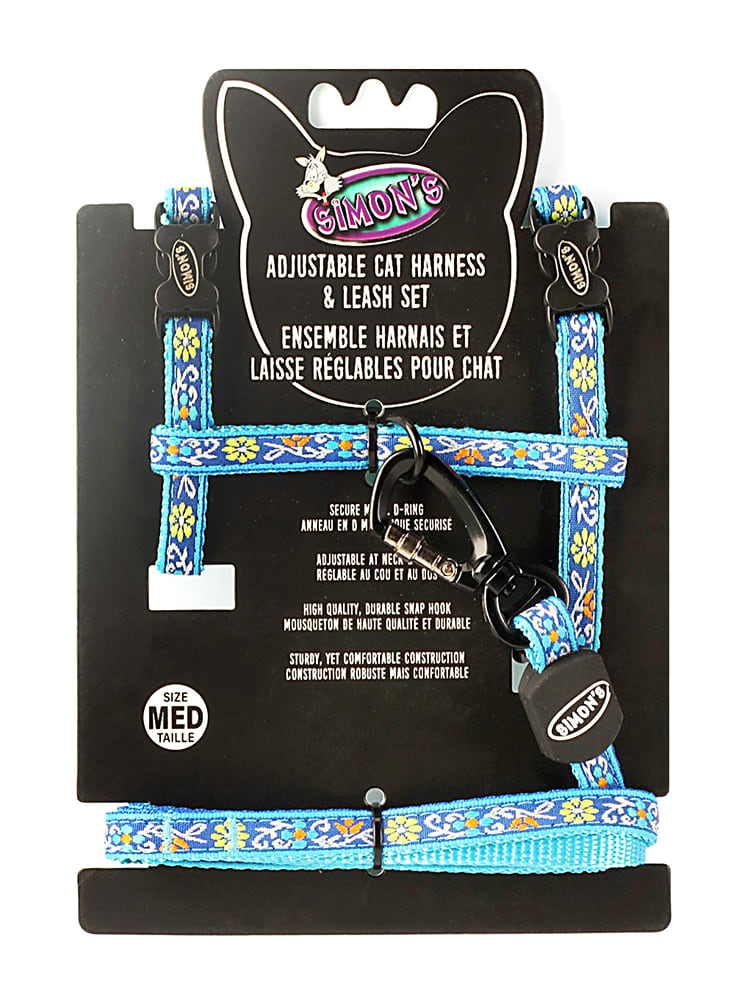 Simon's Harness & Leash Blue Floral Print Med